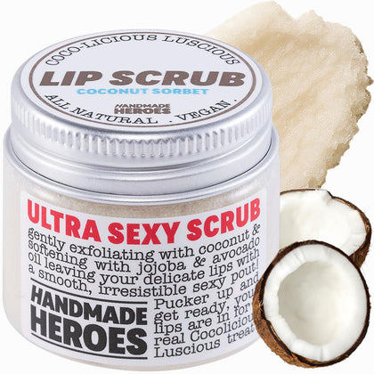 Handmade Heroes Coconut Sorbet Lip Scrub front view with packaging