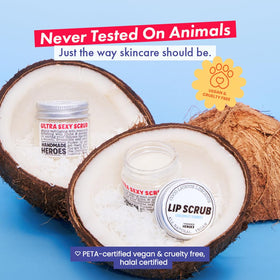 Handmade Heroes Coconut Sorbet Lip Scrub ingredients list on packaging