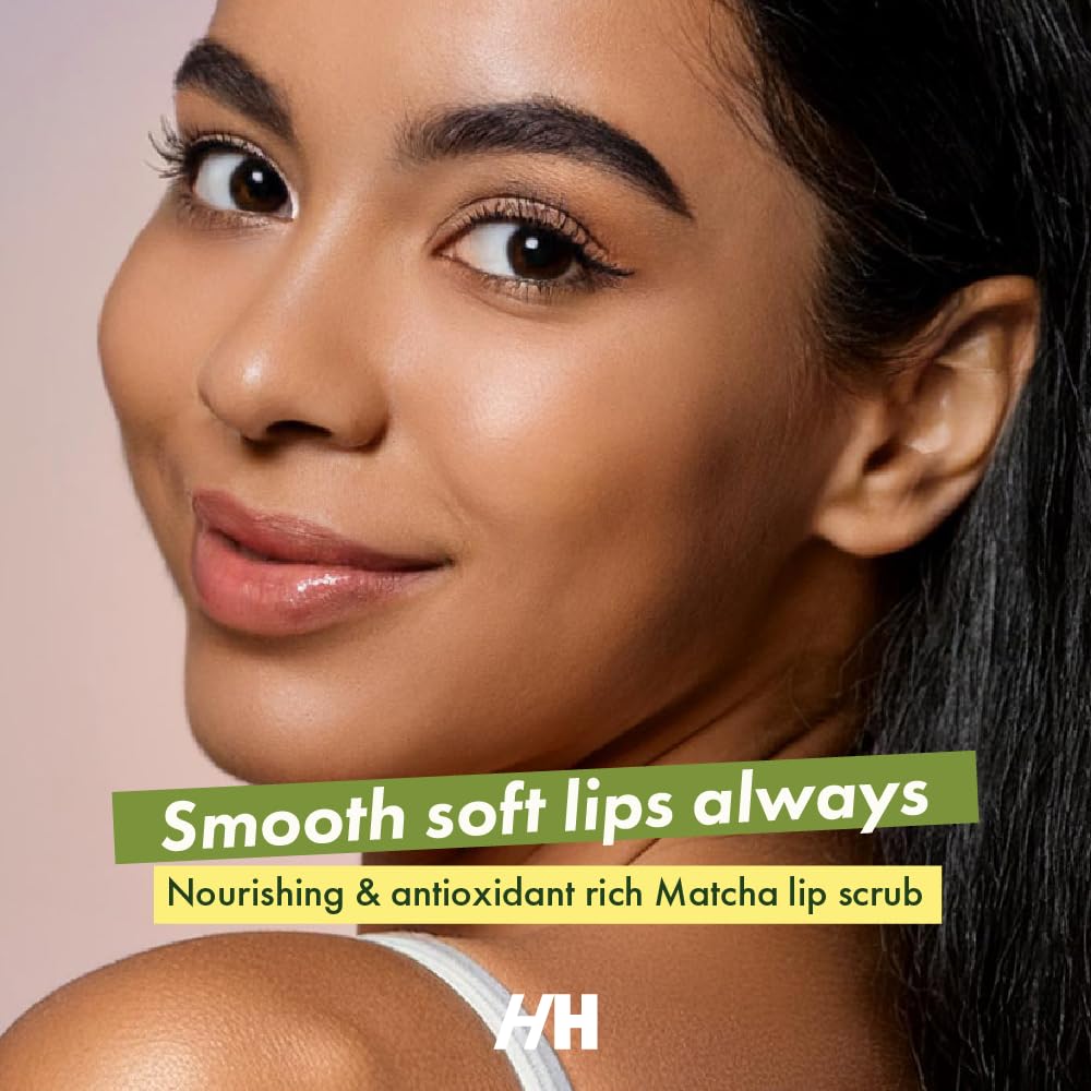 Handmade Heroes Matcha Latte Lip Scrub 1oz with ingredients