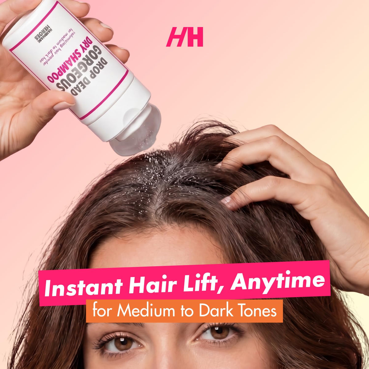 Handmade Heroes Non Aerosol Dry Shampoo Powder in use on hair