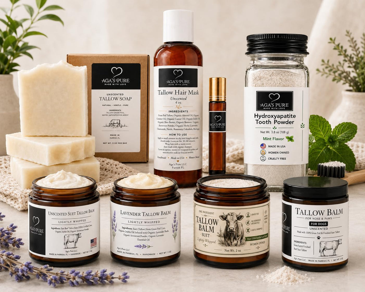 Handmade Unscented Tallow Balm lifestyle use on dry skin