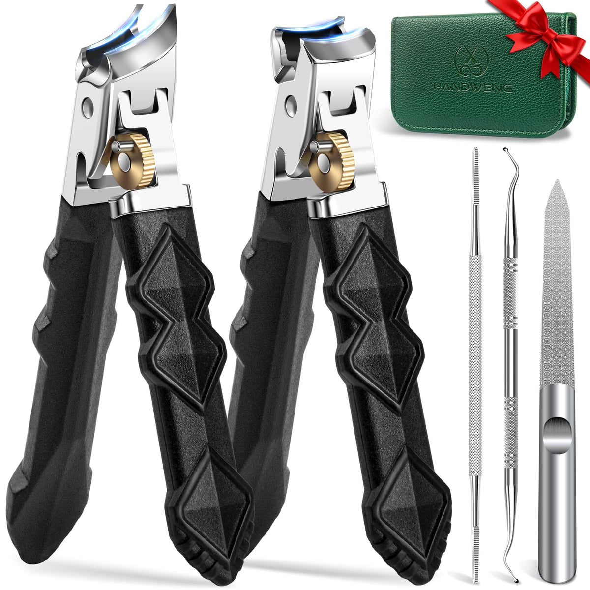 HANDWENG Toenail Clippers Set 5pcs in leather case front view