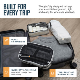 Hanging toiletry bag unfolded showing compartments