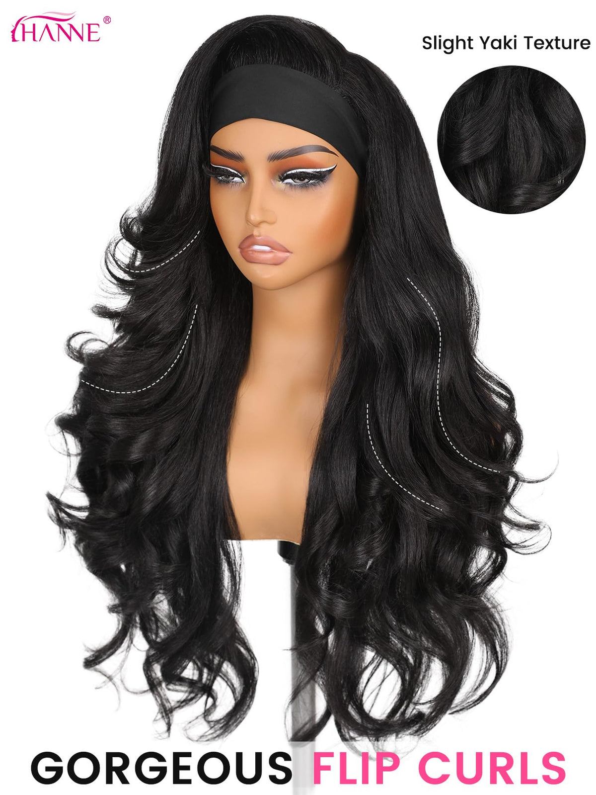 HANNE Wavy Flip Curls Curly Headband Wig side view