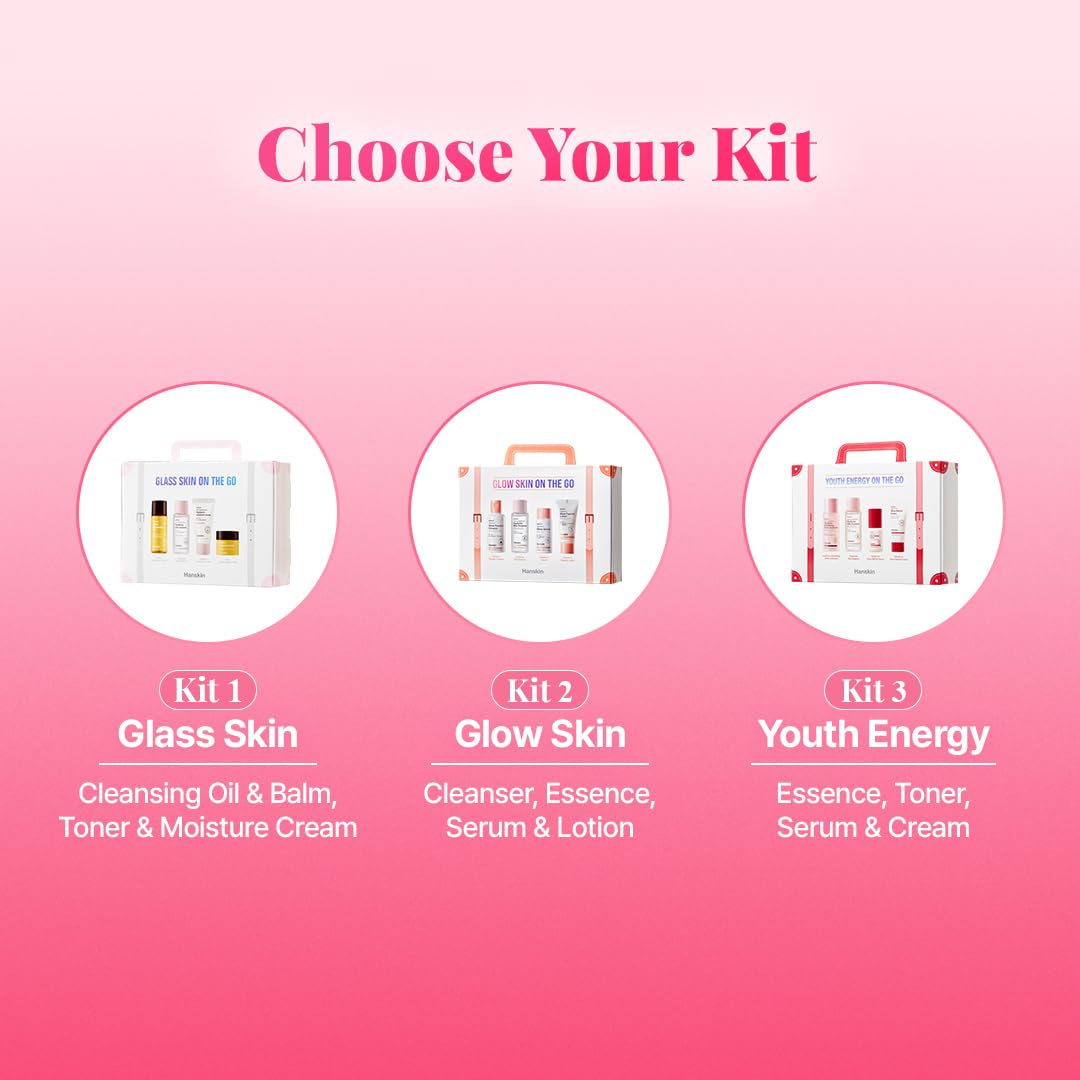 Hanskin Glass Skin On the Go Kit lifestyle scene with travel bag