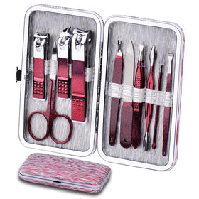 HANTEKAS Manicure Set 10 pieces in rose red leather case