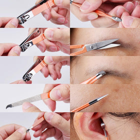 HANTEKAS Manicure Set tools displayed on a wooden surface