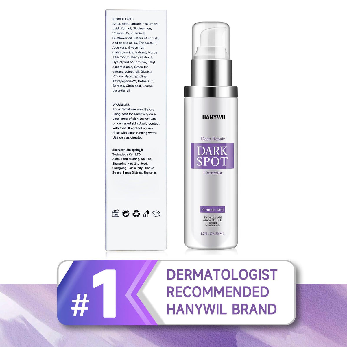 HANYWIL Dark Spot Remover Serum side view showing pump