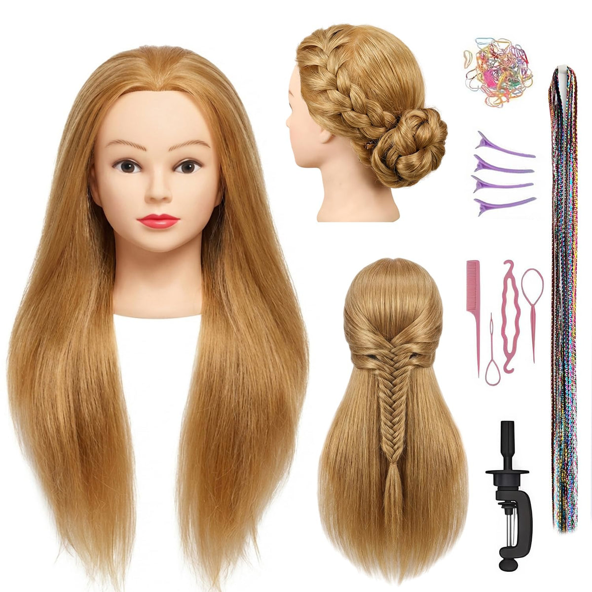 HAPOWELL 100% real hair mannequin head side view