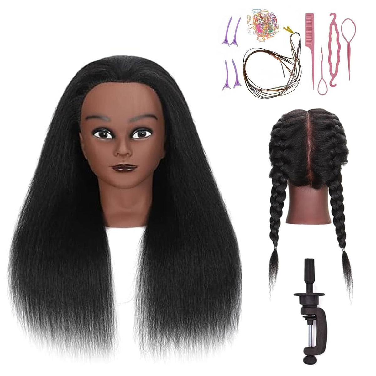 HAPOWELL 16 Inch mannequin head with real hair front view