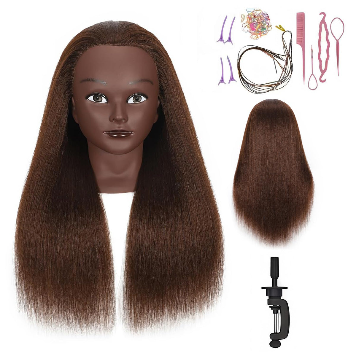 HAPOWELL 22 inch mannequin head front view with real hair
