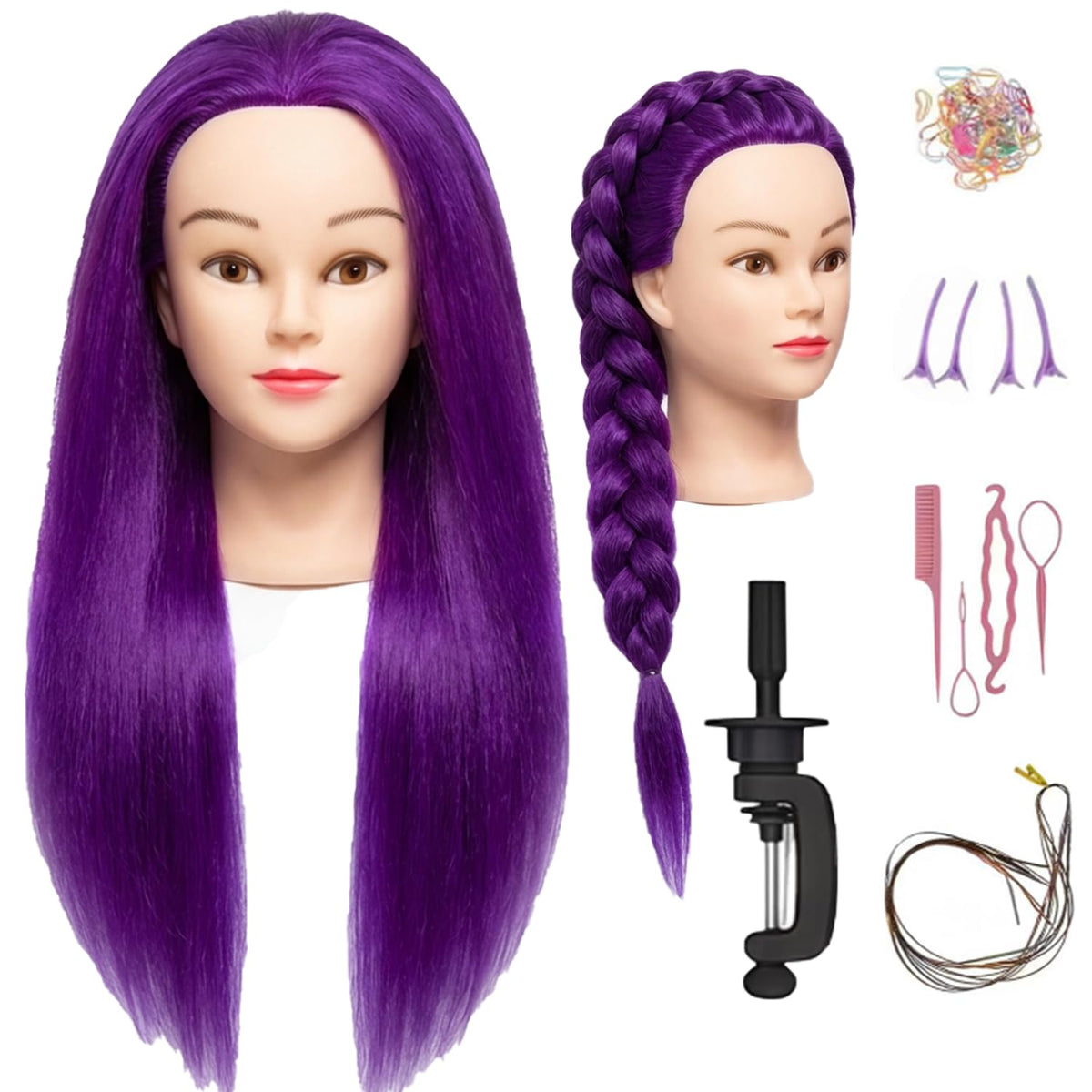 HAPOWELL 22-inch real hair mannequin head front view
