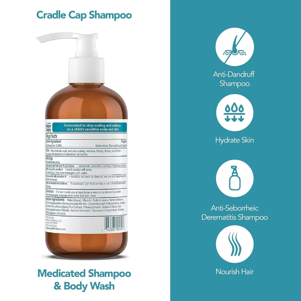 Happy Cappy shampoo bottle side view with label