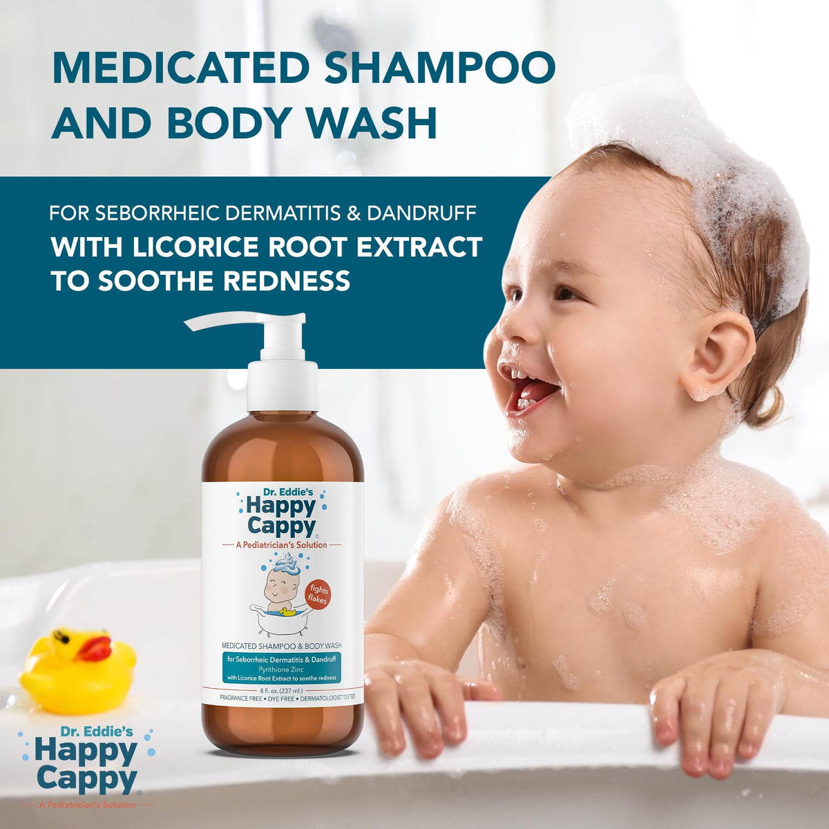 Happy Cappy shampoo in a bathroom setting