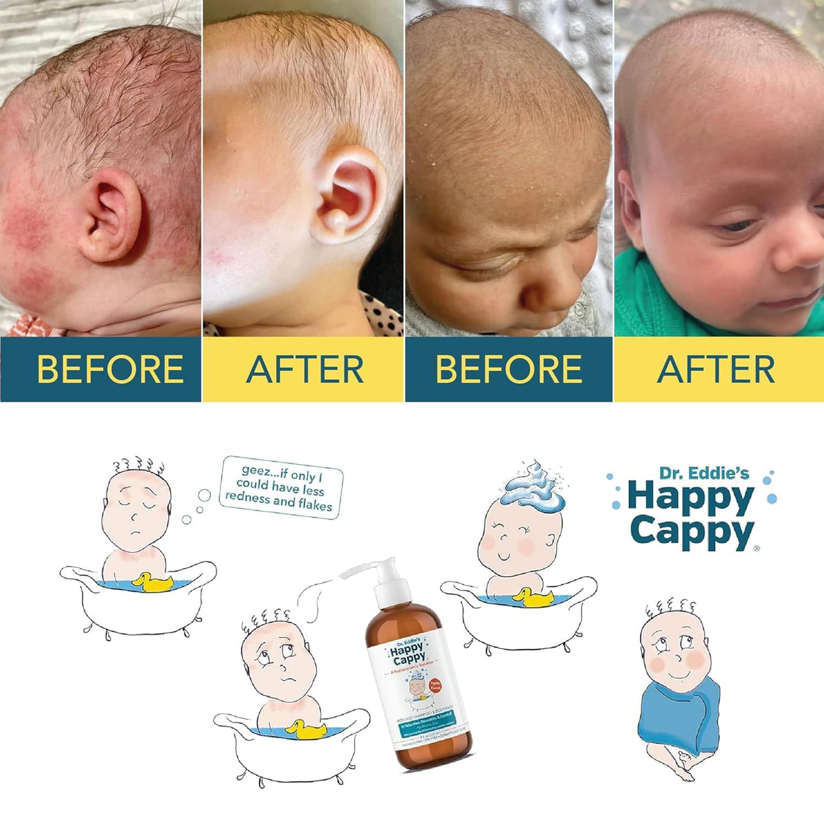 Happy Cappy shampoo with a soft towel and bath toys