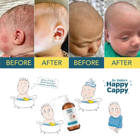 Happy Cappy shampoo with a soft towel and bath toys