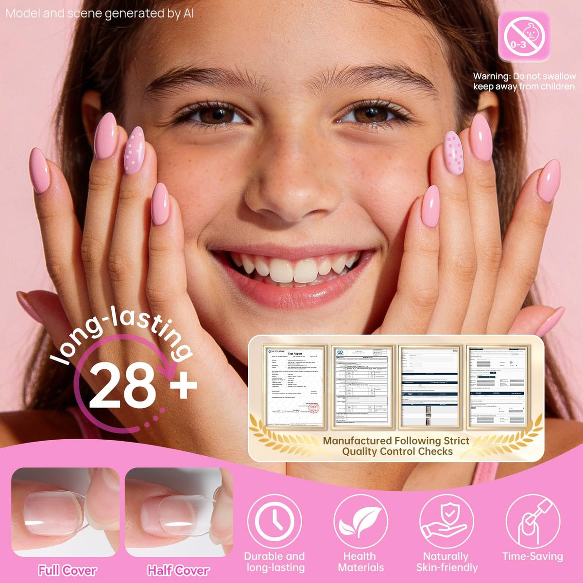Happy child showing off decorated krofaue Kids Nail Tips