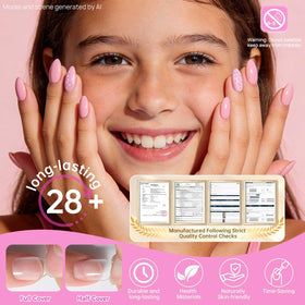 Happy child showing off decorated krofaue Kids Nail Tips