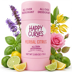 HAPPY CURVES All Over Whole Body Deodorant front view with tropical design