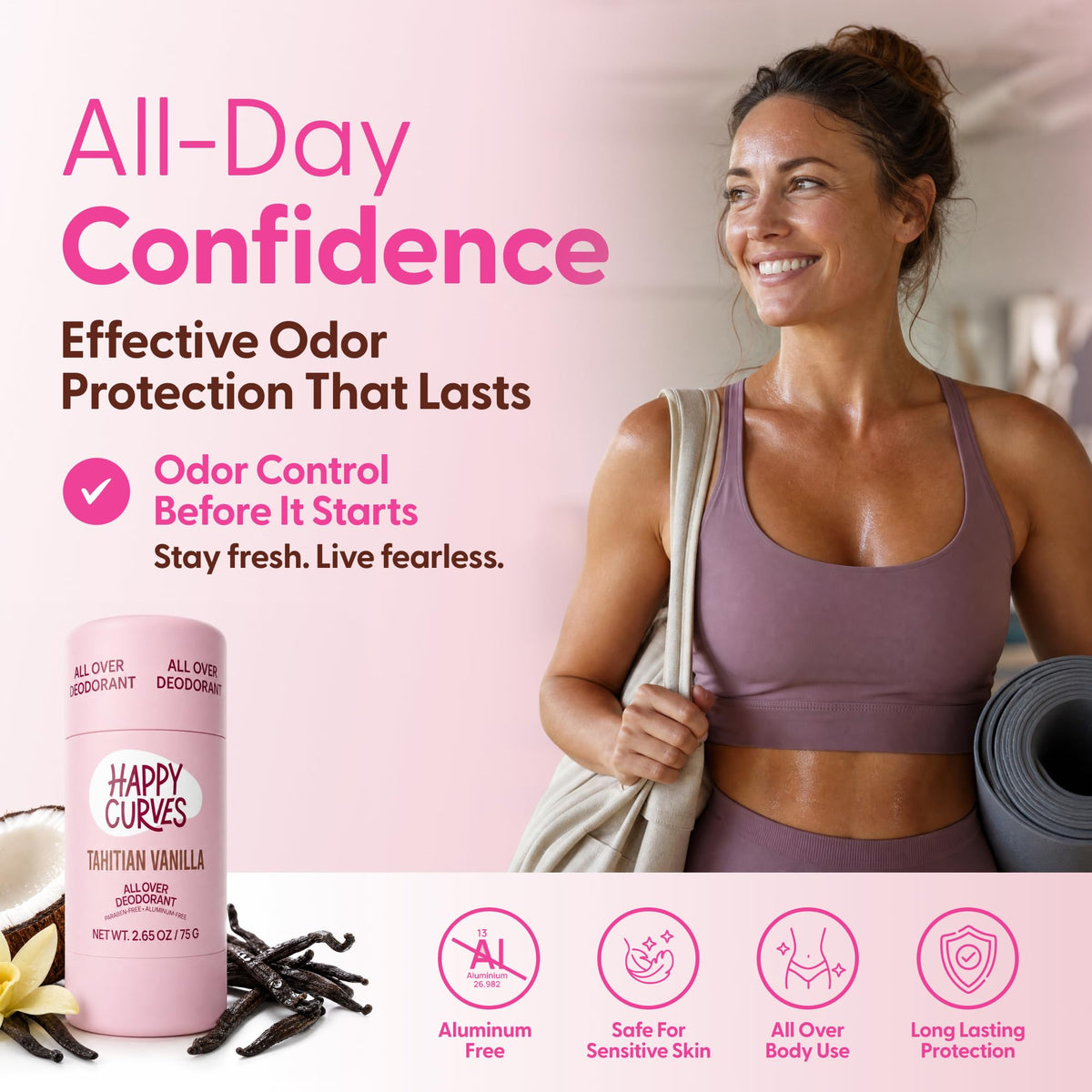 HAPPY CURVES All Over Whole Body Deodorant Tahitian Vanilla packaging