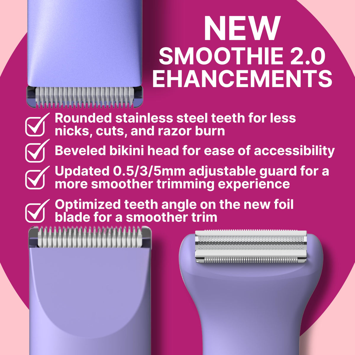 HAPPY CURVES Smoothie 2.0 Bikini Trimmer side view with trimming guards