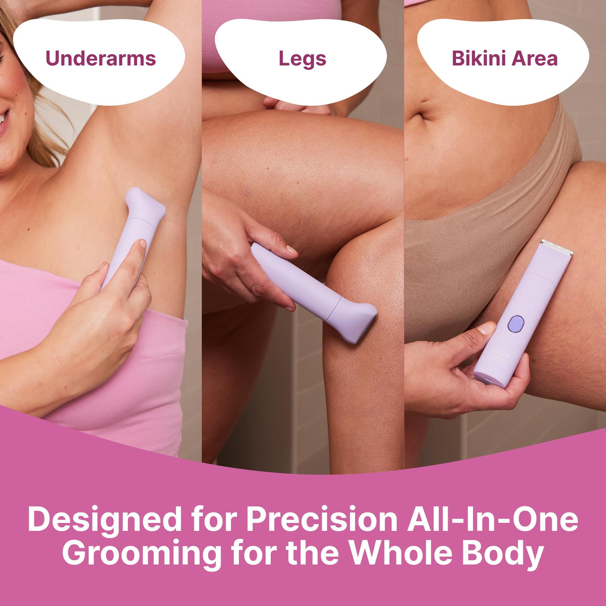 HAPPY CURVES Smoothie Bikini Trimmer in use in the shower