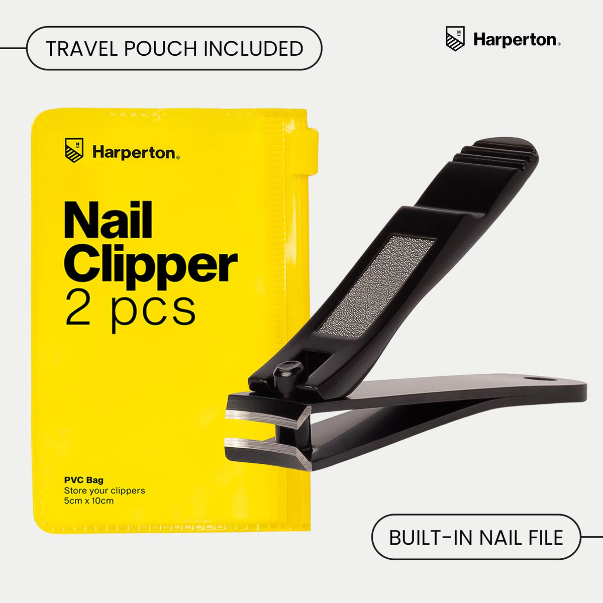 Harperton Nail Clippers with built-in nail file displayed