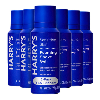 Harry's Foaming Shave Gel 6 Pack front view with aloe vera