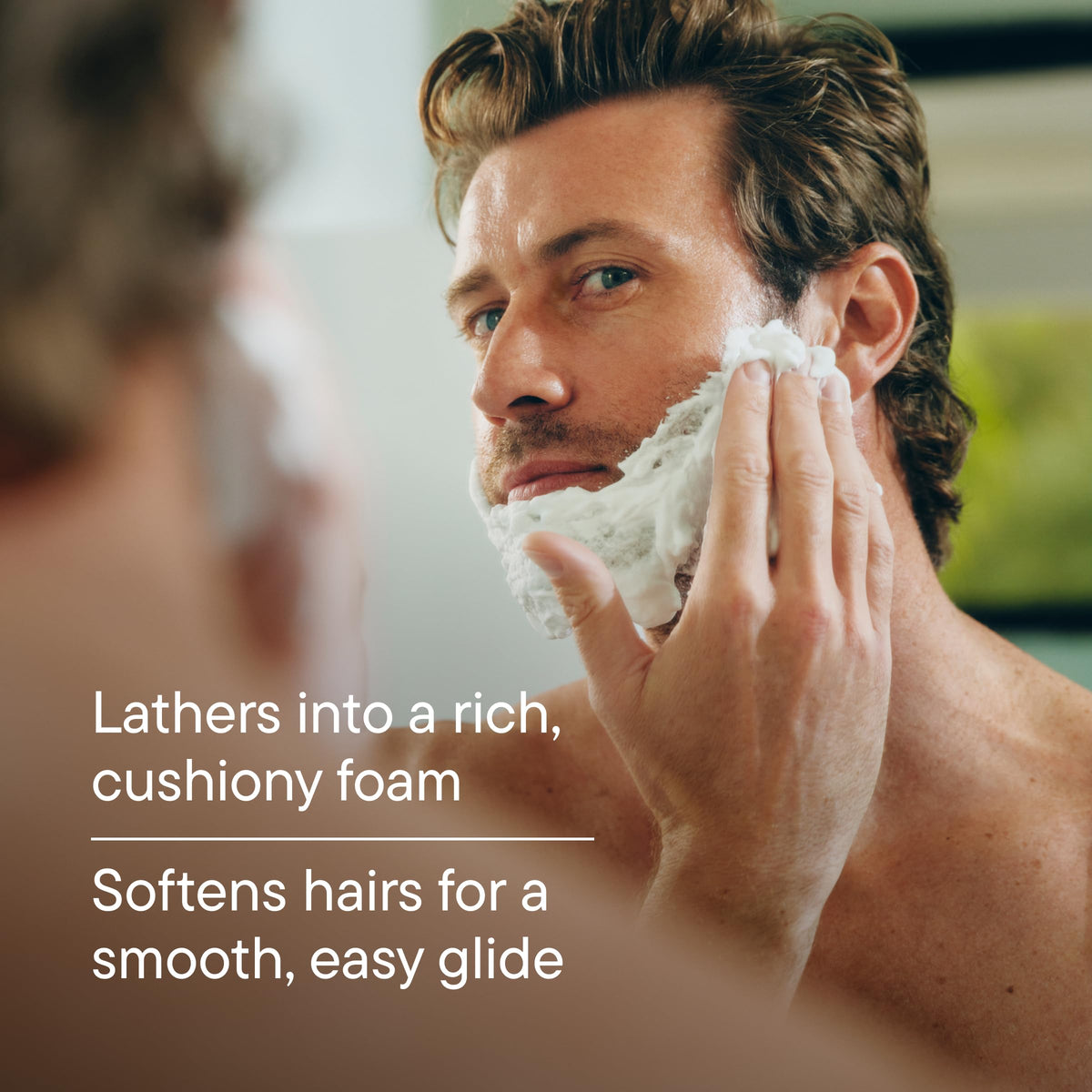 Harry's Foaming Shave Gel in use during shaving