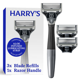 Harry's Original Shaving Kit front view with razor handle and blade refills