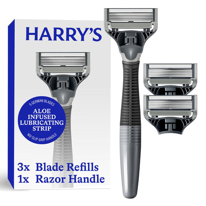 Harry's Original Shaving Kit front view with razor handle and blade refills
