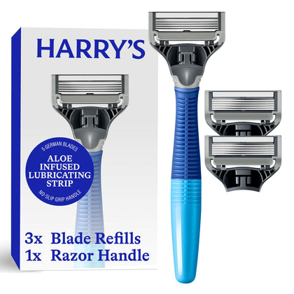 Harry's Original Shaving Kit with Ocean Blue handle and three blade refills