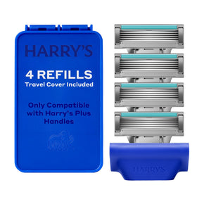 Harry's Plus Razor Refills pack with four cartridges and travel cover