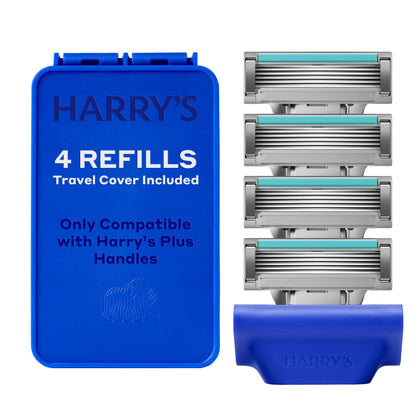 Harry's Plus Razor Refills pack with four cartridges and travel cover