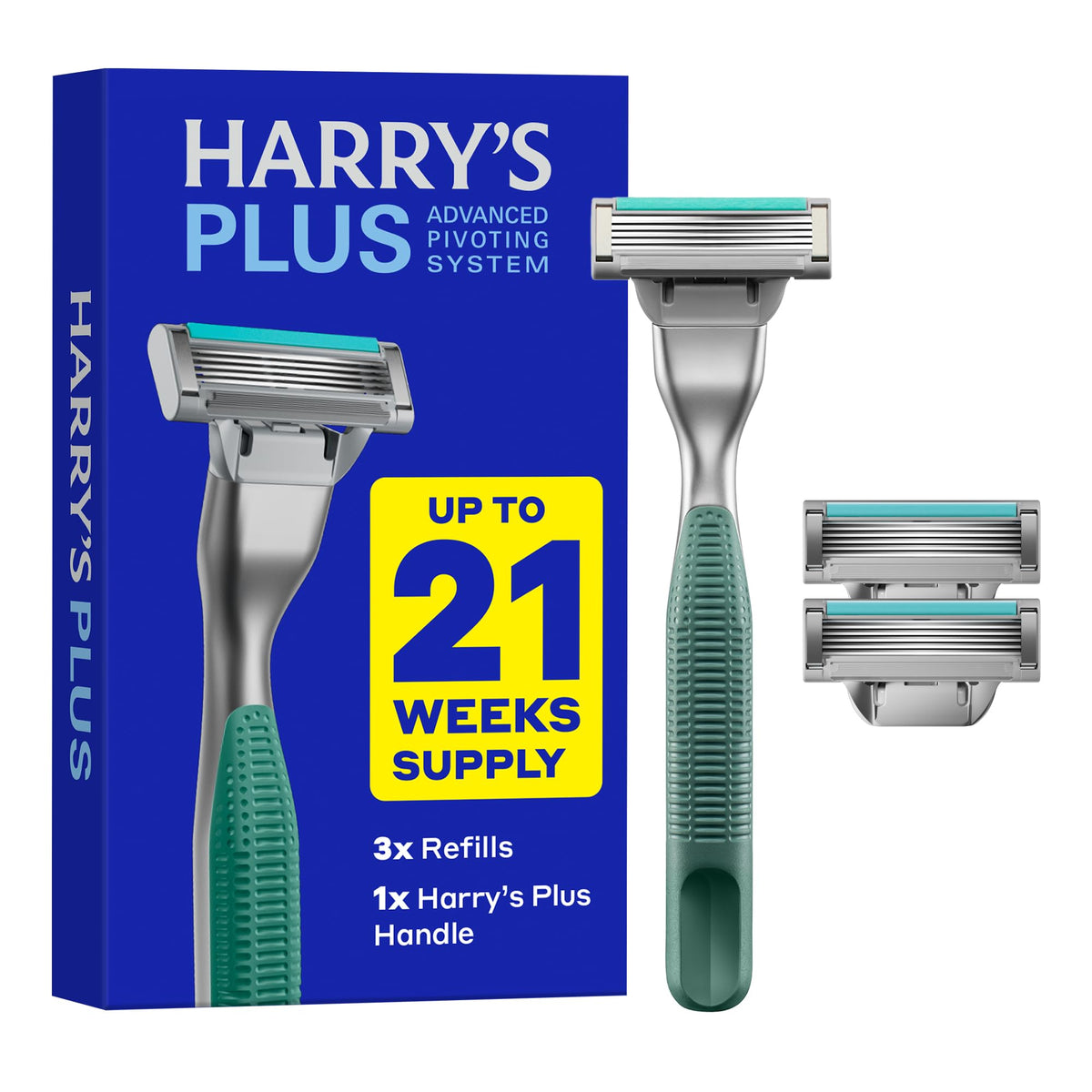 Harry's Plus Razor Shaving Kit with Moss handle and three cartridges