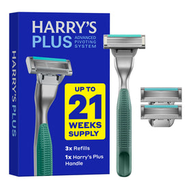 Harry's Plus Razor Shaving Kit with Moss handle and three cartridges