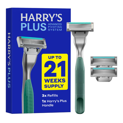 Harry's Plus Razor Shaving Kit with Moss handle and three cartridges