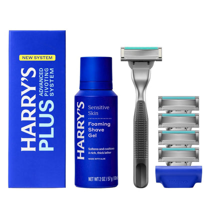 Harry's Plus Shaving Kit Onyx metal handle and five blade cartridges