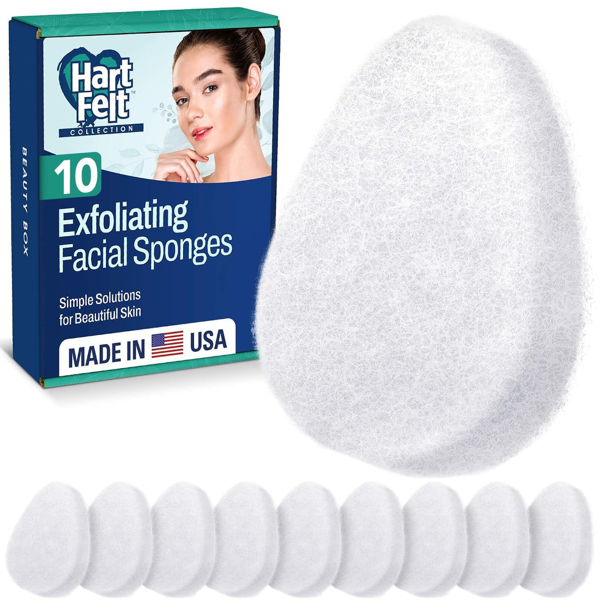 HartFelt 10 pack exfoliating facial sponges front view