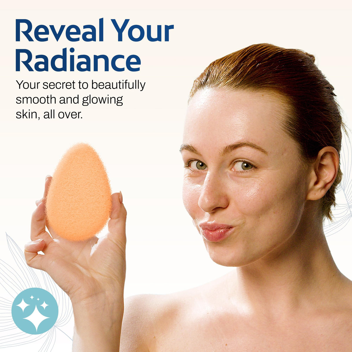 HartFelt facial sponge in use on a model's face