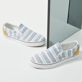 hash bubbie Women's Canvas Slip On Sneakers worn with jeans