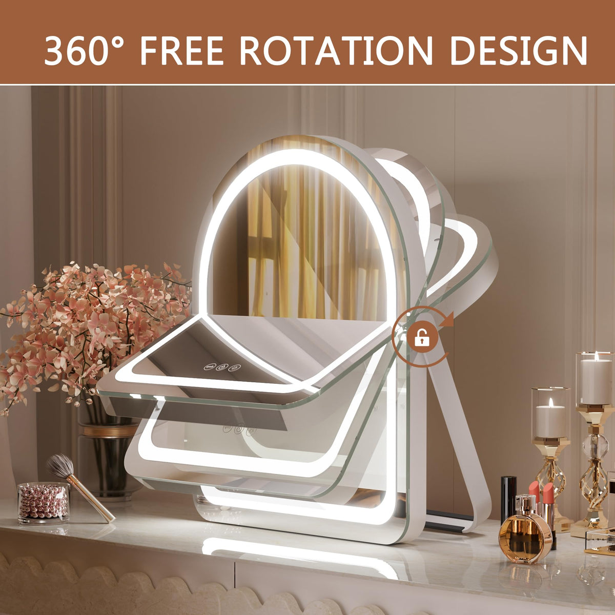 Hasipu 11"×14" LED Makeup Mirror showcasing warm light mode