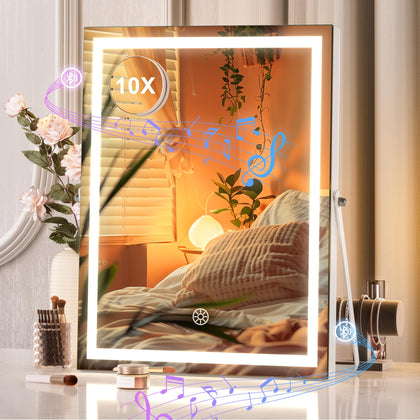 Hasipu Vanity Mirror front view with Bluetooth speaker and lights