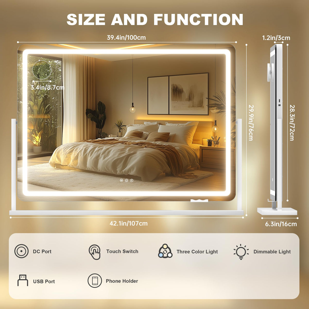 Hasipu Vanity Mirror illuminated with warm light