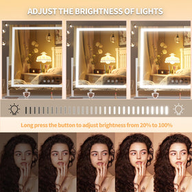 Hasipu Vanity Mirror showing three colour lighting modes