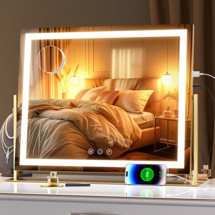 Hasipu Vanity Mirror with Lights front view in gold