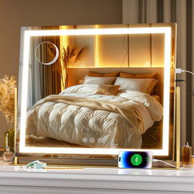 Hasipu Vanity Mirror with Lights front view in gold