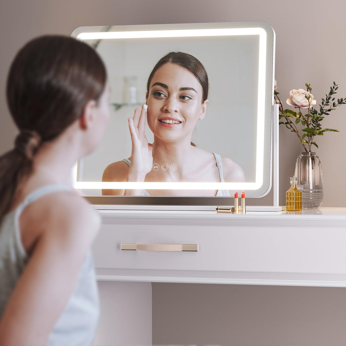 Hasipu Vanity Mirror with Lights in a beauty setup