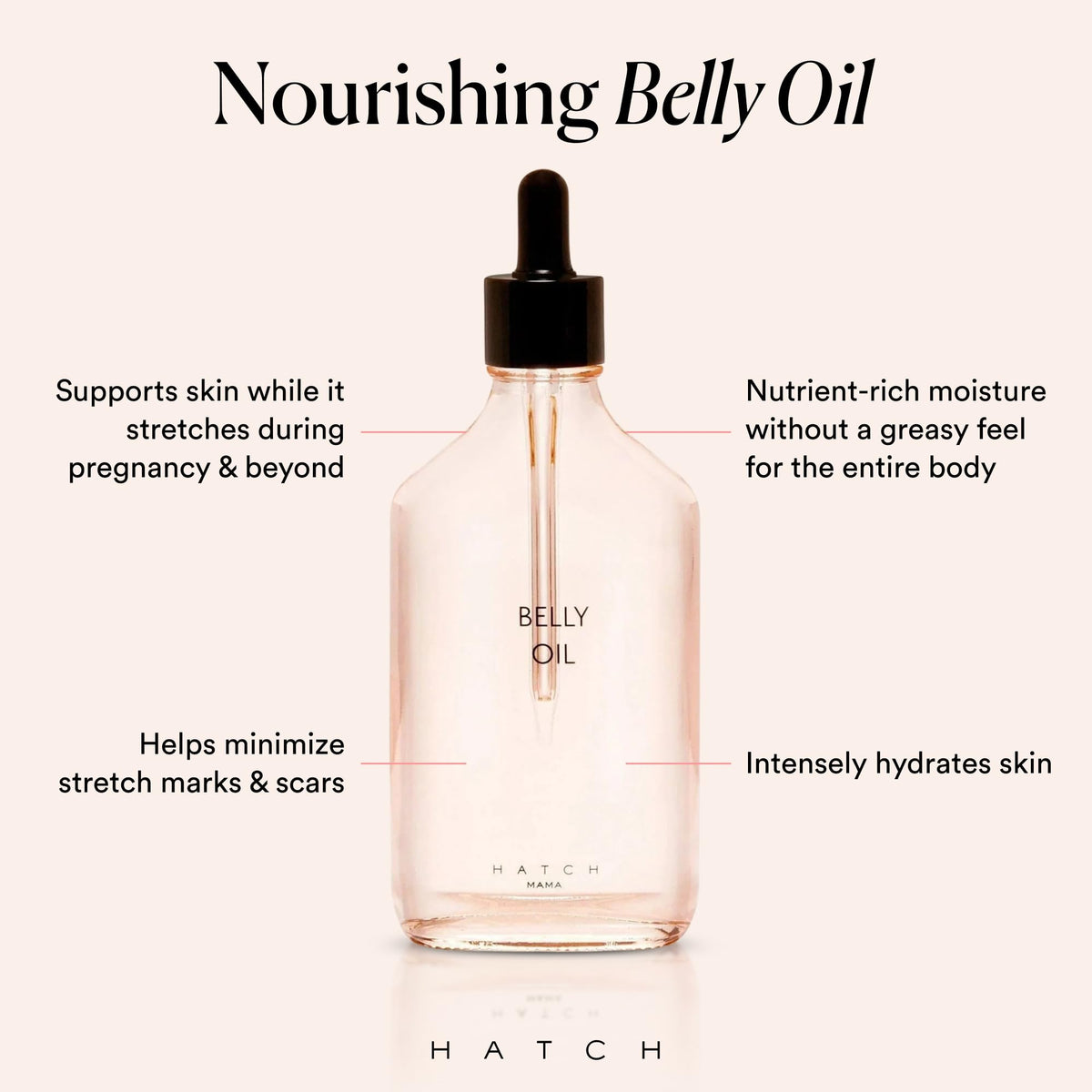 HATCH Belly Oil bottle side view showing label