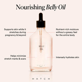 HATCH Belly Oil bottle side view showing label